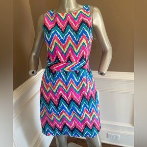 Vibrant Lilly Pulitzer Zigzag Sleeveless Cotton Blend Dress open back Size 6